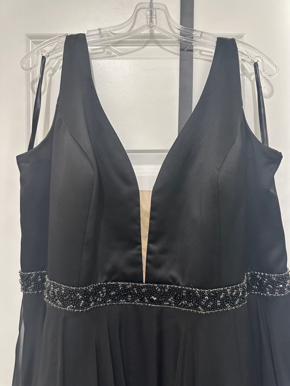Sherri Hill Black Evening Gown with Embellished Waist